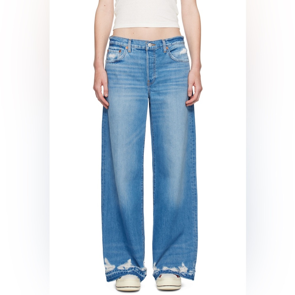 RE/DONE Mid‎ Rise Palazzo Jeans in Minerva Destroy Size 25